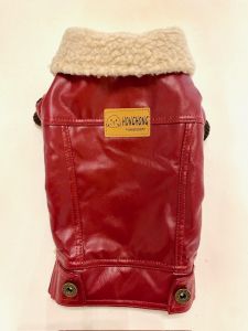 Red Leather Jacket With Light Fur Collar | Warm | Sizes: S-XXL